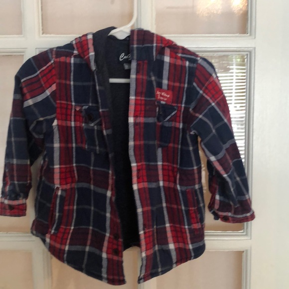 Infant red sweater and red/blue flannel jacket - Picture 2 of 6